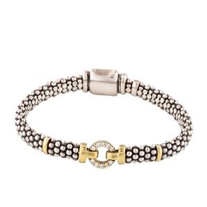 LAGOS Enso Caviar Two - Tone 18K Gold and Sterling Silver 10 Diamond Bracelet